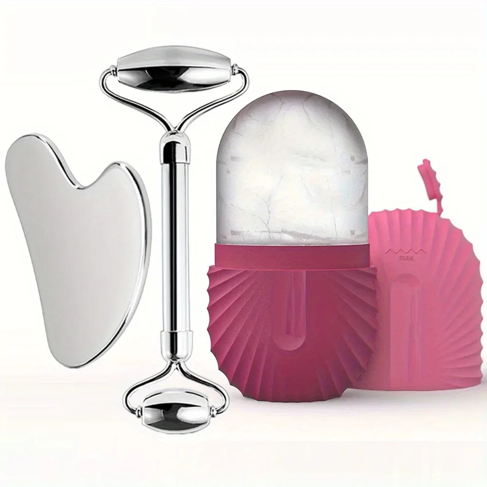 3-in-1 Stainless Steel Ice Roller & Gua Sha Set
