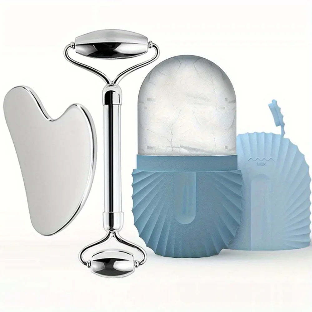 3-in-1 Stainless Steel Ice Roller & Gua Sha Set
