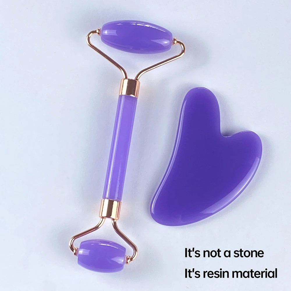 Crystal Facial Roller & Heart Gua Sha Scraping Set
