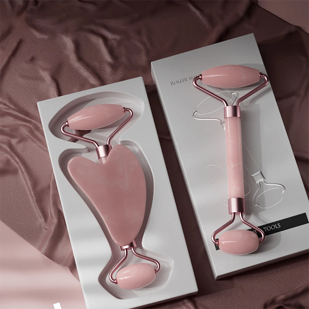 Crystal Facial Roller & Heart Gua Sha Scraping Set