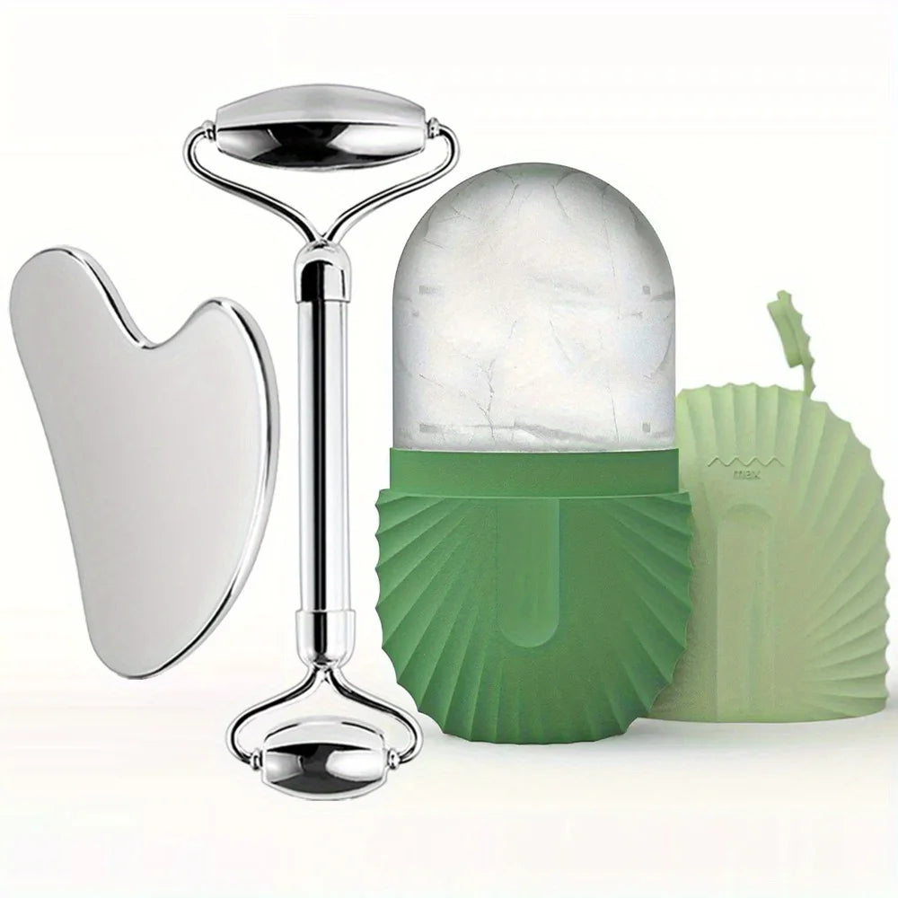 3-in-1 Stainless Steel Ice Roller & Gua Sha Set