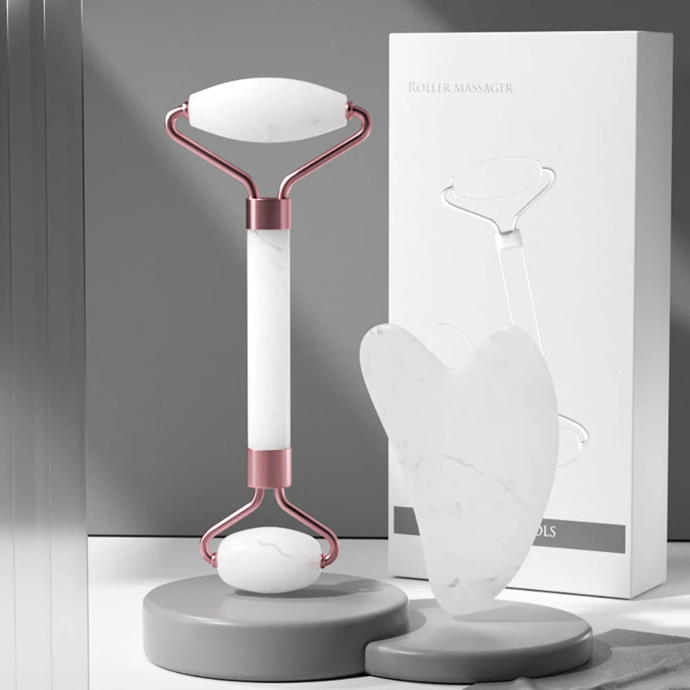 Crystal Facial Roller & Heart Gua Sha Scraping Set