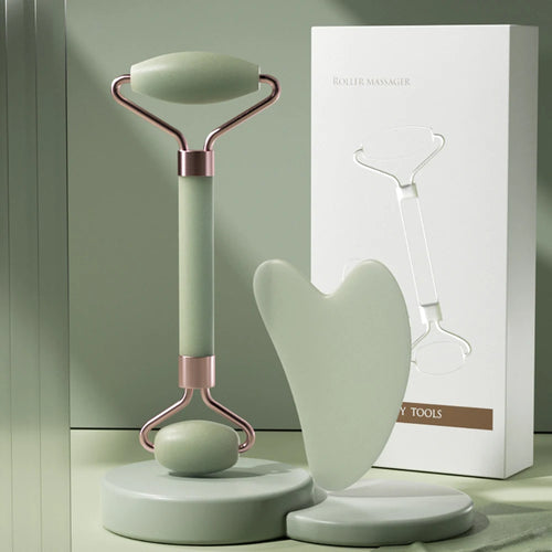Crystal Facial Roller & Heart Gua Sha Scraping Set