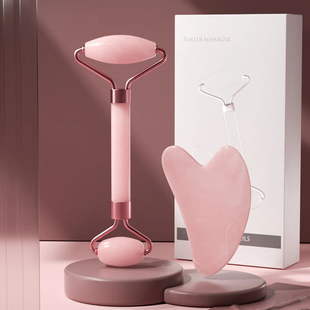 Crystal Facial Roller & Heart Gua Sha Scraping Set