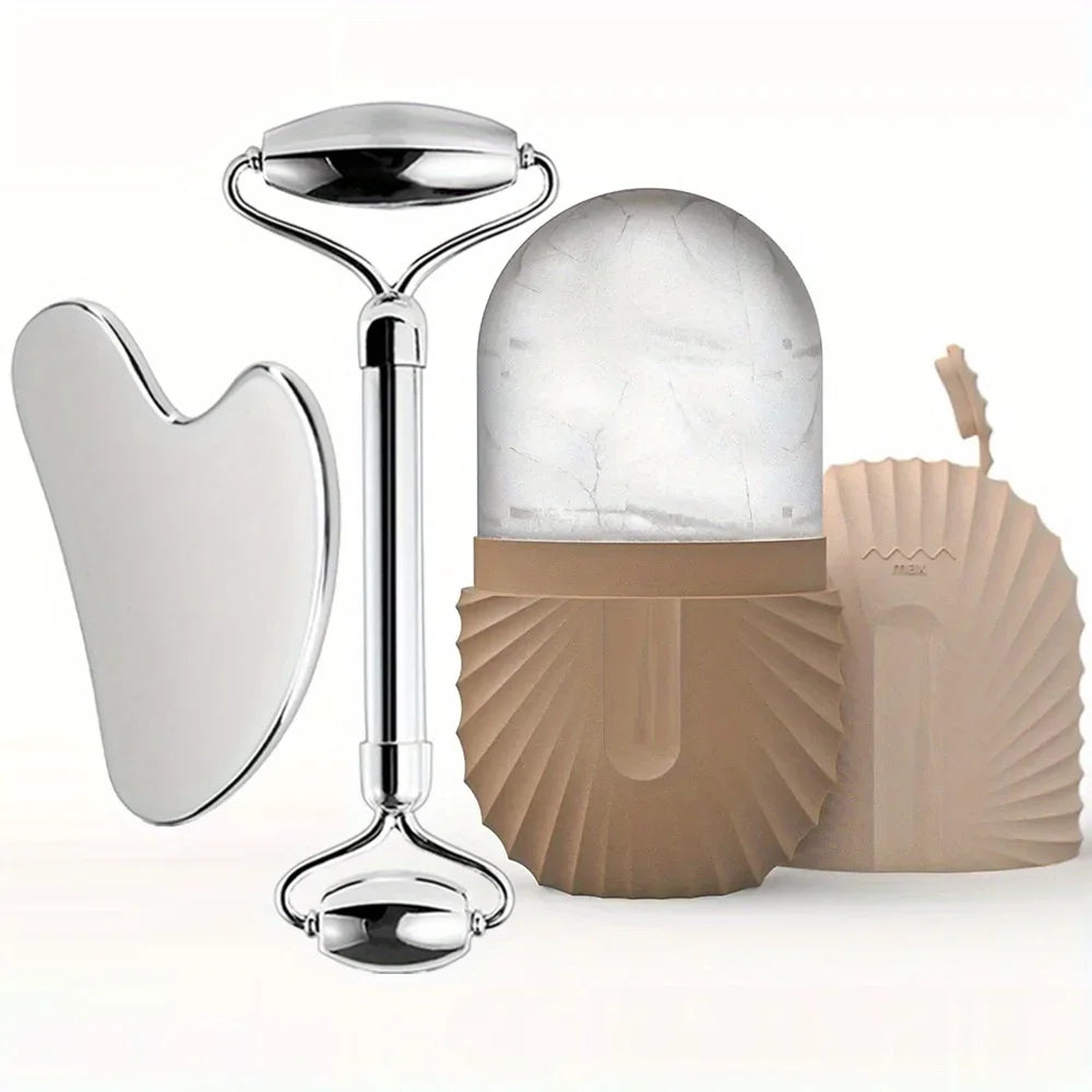 3-in-1 Stainless Steel Ice Roller & Gua Sha Set