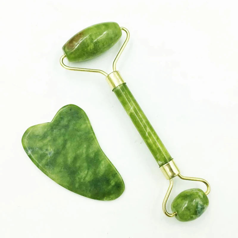 Natural Jade Roller & Gua Sha Massage Set
